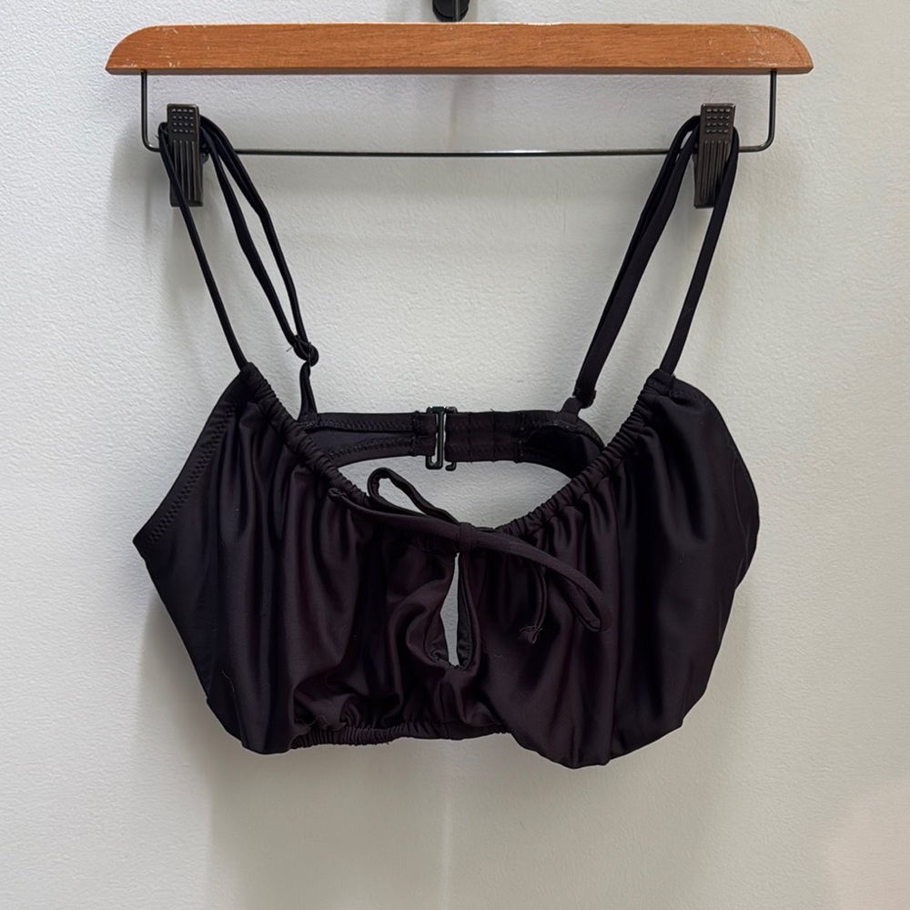 Old Navy swim bikini top keyhole tie front black size L NWT